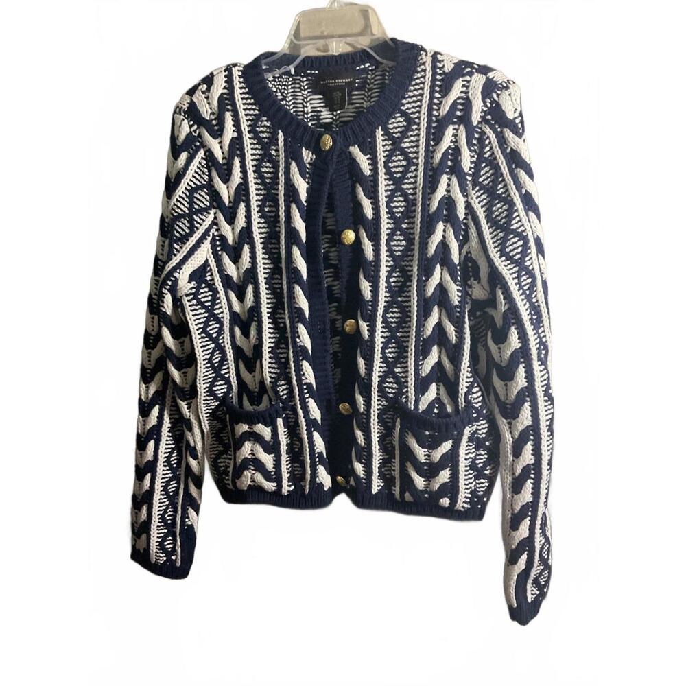 Martha Stewart Collection Womens Knit Cardigan Navy White Xl Martha Stewart Collection Womens Knit Cardigan Navy White Xl